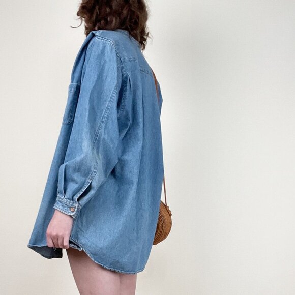 Vintage Oversized Re-Worked Denim Jacket Shirt Shacket Coastal Cowgirl 80s 90s - Picture 4 of 9